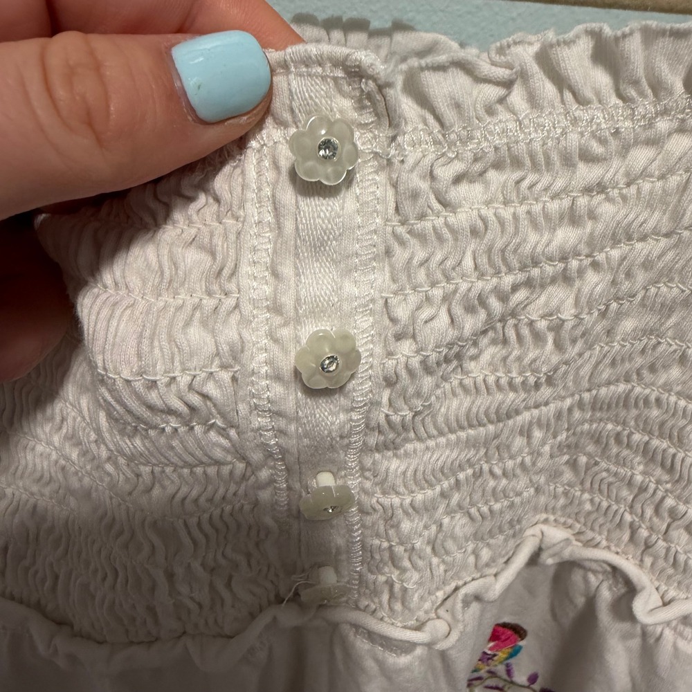 The Childrens Place Embroidered Dress White 10 Boho Floral Summer Casual - Picture 3 of 5